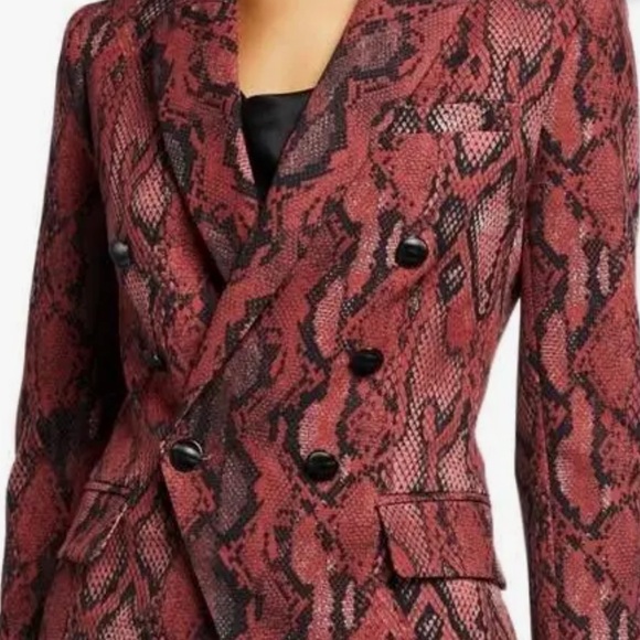 L'AGENCE Double-Breasted Pink Snake Print Blazer - Picture 4 of 4